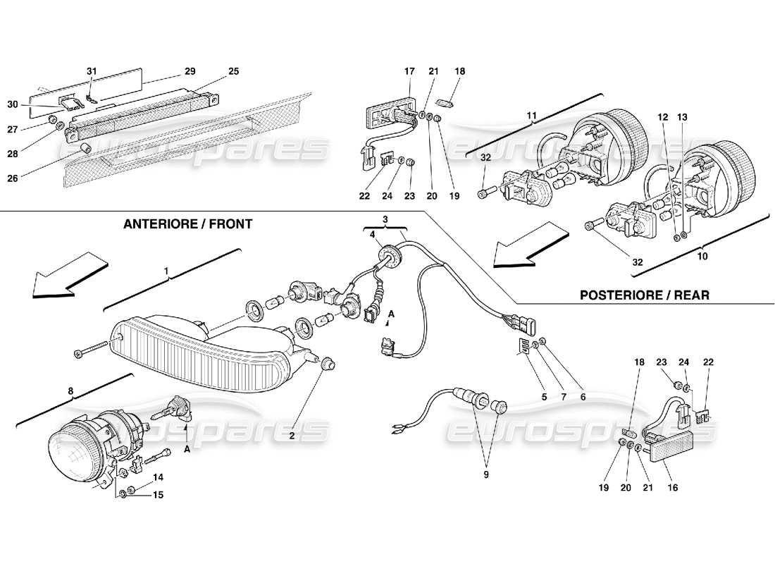 Ferrari 355 (5.2 Motronic) Front and Rear Lights Parts Diagram