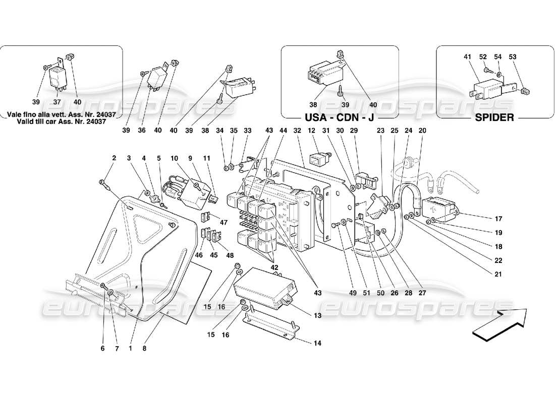 Ferrari 355 (5.2 Motronic) Electrical Boards - Passengers Compartment Part Diagram