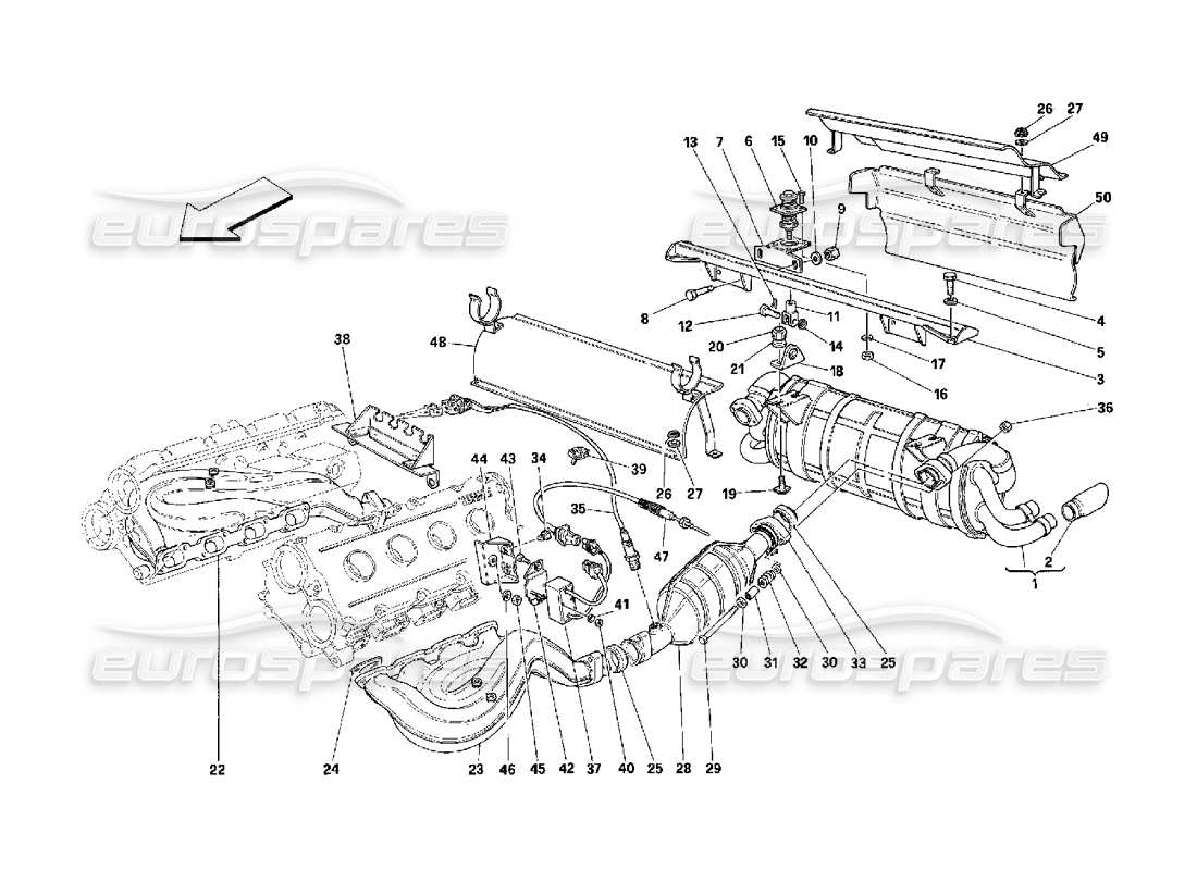 Ferrari 348 (2.7 Motronic) Exhaust System Parts Diagram