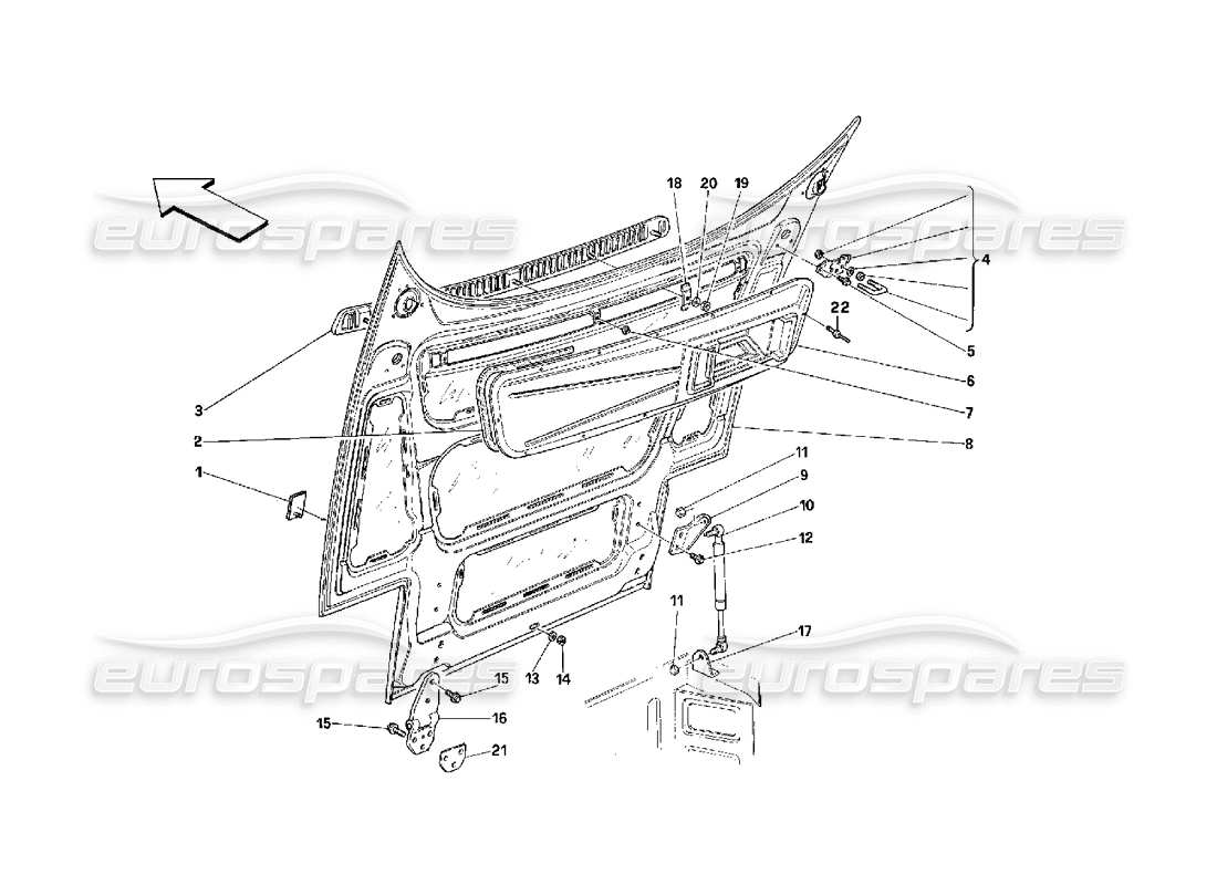 Ferrari 348 (2.7 Motronic) Front Hood Part Diagram