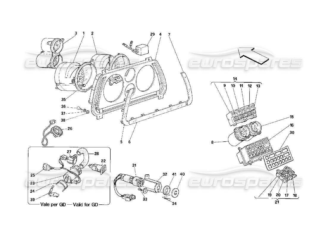 Ferrari 348 (2.7 Motronic) Instruments Parts Diagram