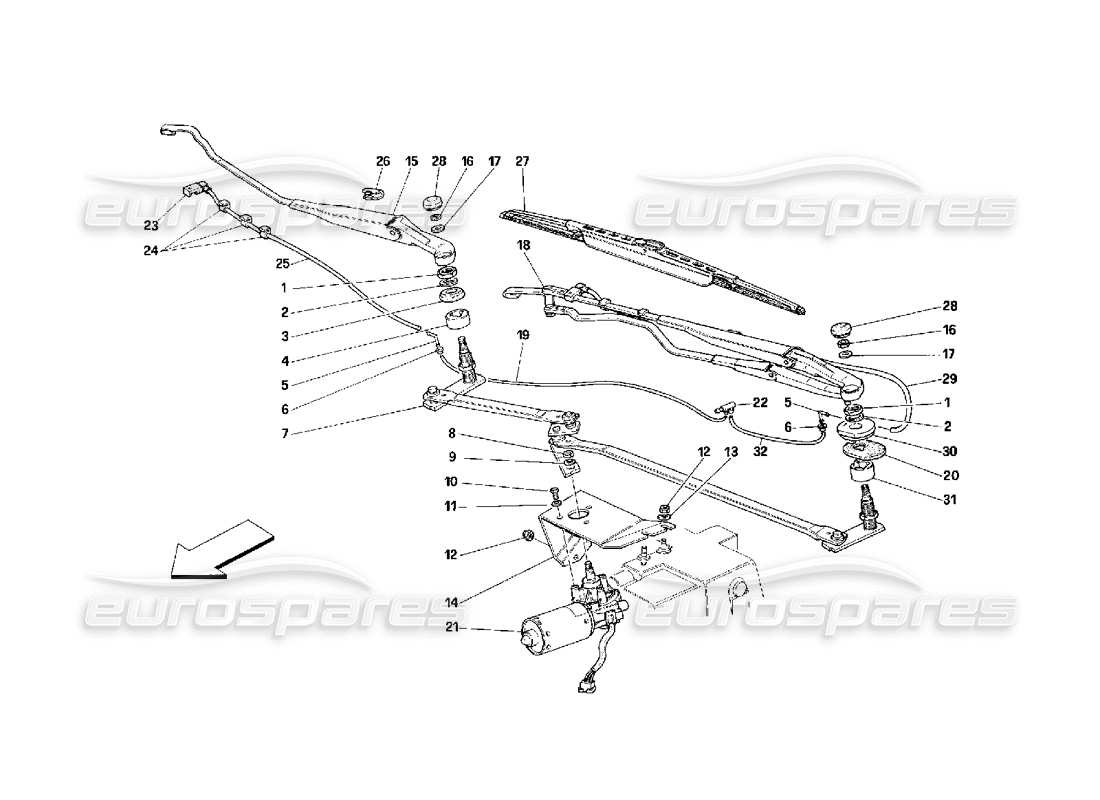 Ferrari 348 (2.7 Motronic) Windshield Wiper and Controls Parts Diagram