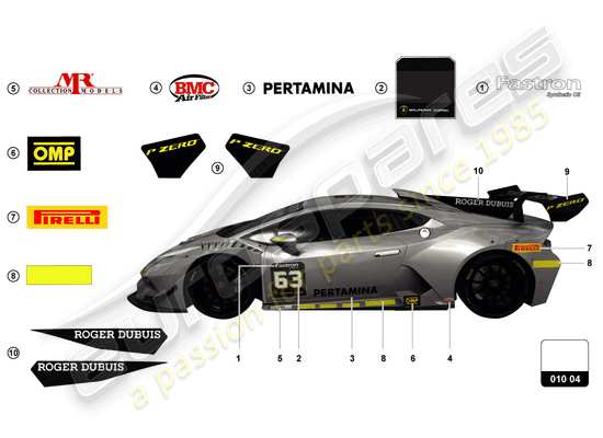 a part diagram from the Lamborghini Huracan Squadra Corse parts catalogue