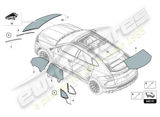 a part diagram from the Lamborghini Urus parts catalogue