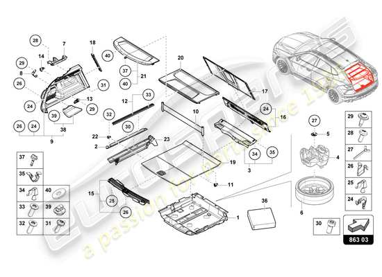 a part diagram from the Lamborghini Urus S (2023) parts catalogue