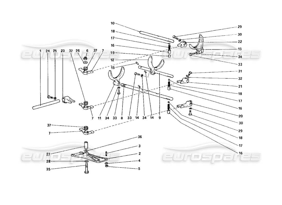 Ferrari 328 (1985) Inside Gearbox Controls Parts Diagram