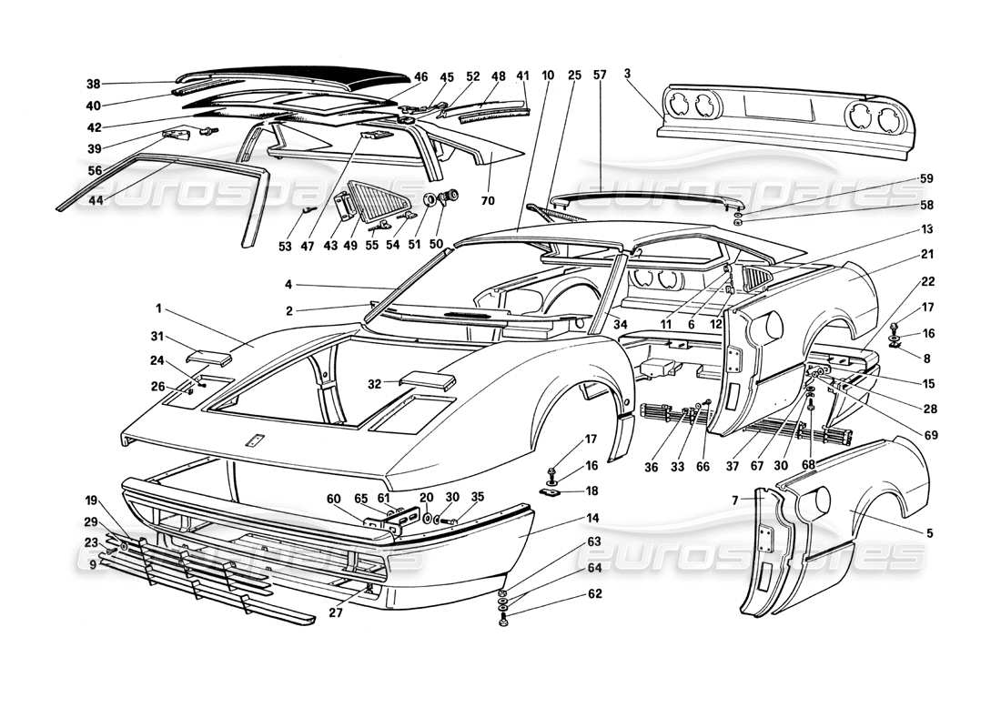 Ferrari 328 (1985) Body Shell - Outer Elements (Not for U.S. and SA Version) Parts Diagram