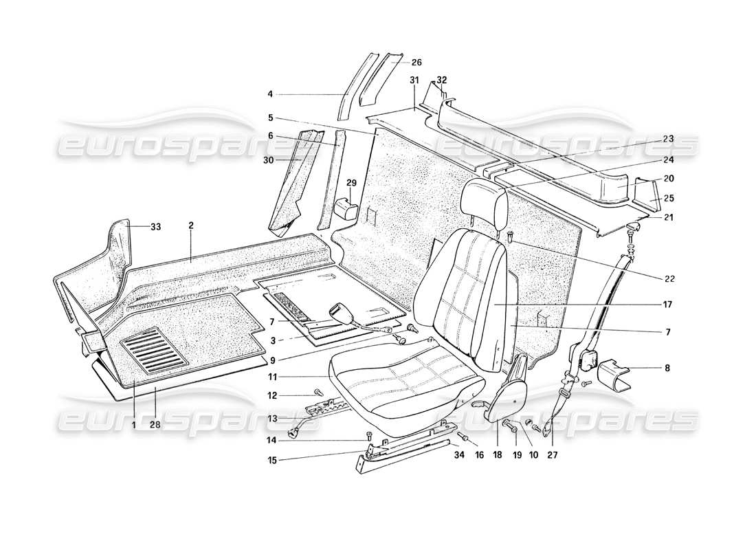Ferrari 328 (1985) Interior Trim, Accessories and Seats Parts Diagram