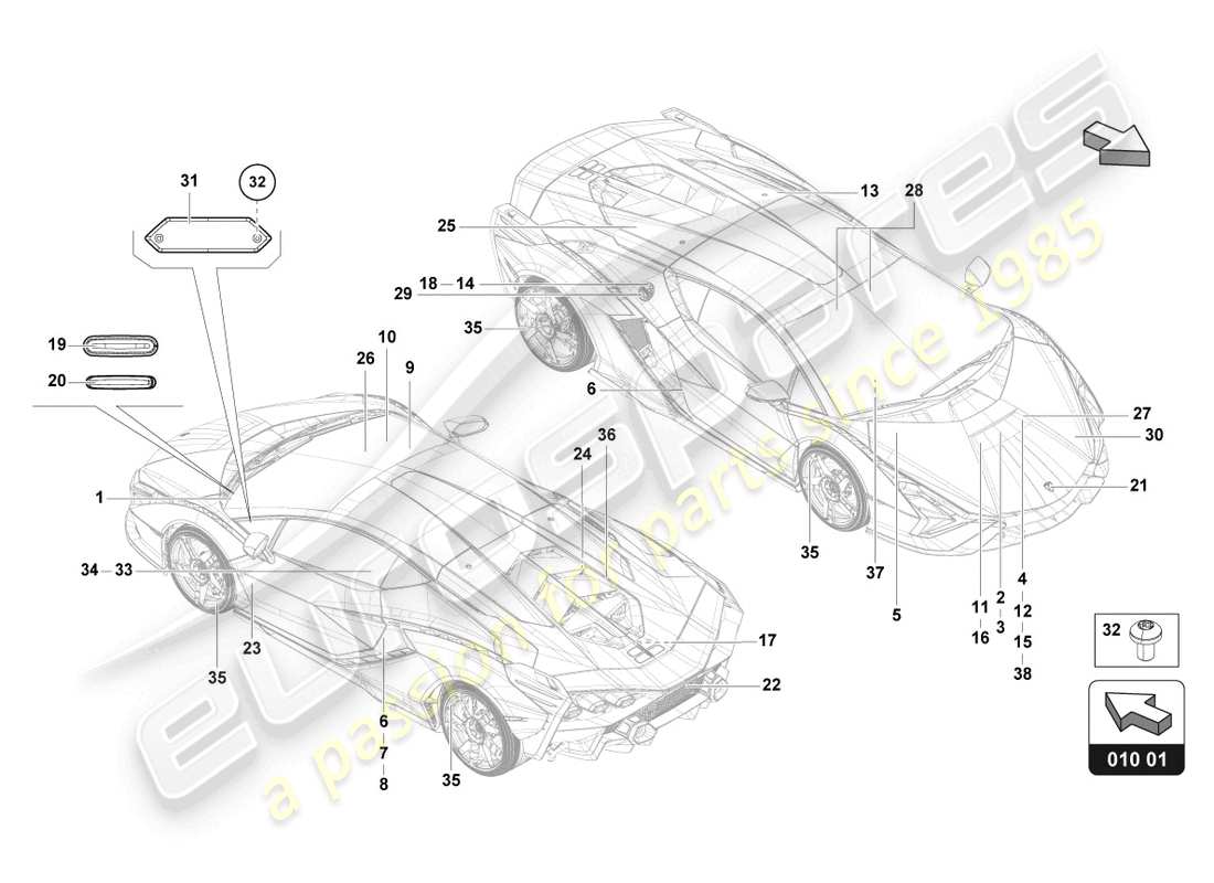 Lamborghini Sian Roadster (2021) type plates Part Diagram