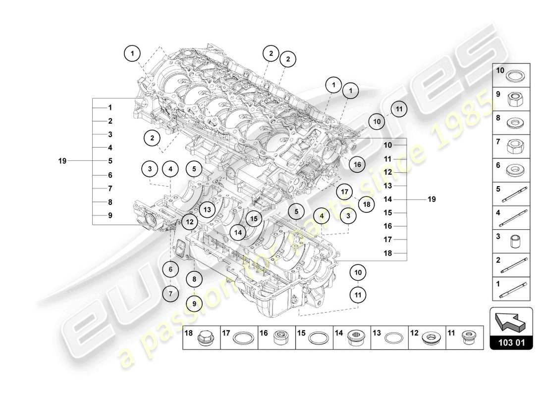 Lamborghini Sian Roadster (2021) engine block Part Diagram