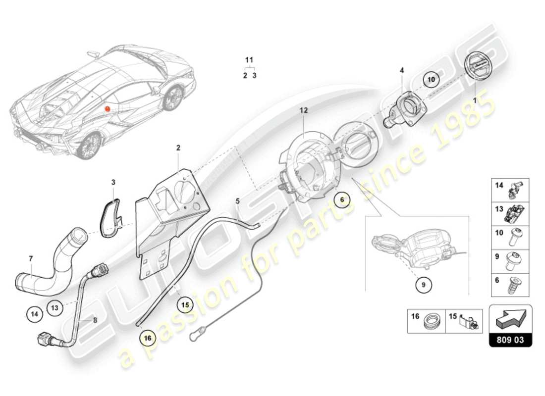 Lamborghini Sian Roadster (2021) FUEL FILLER NECK Part Diagram