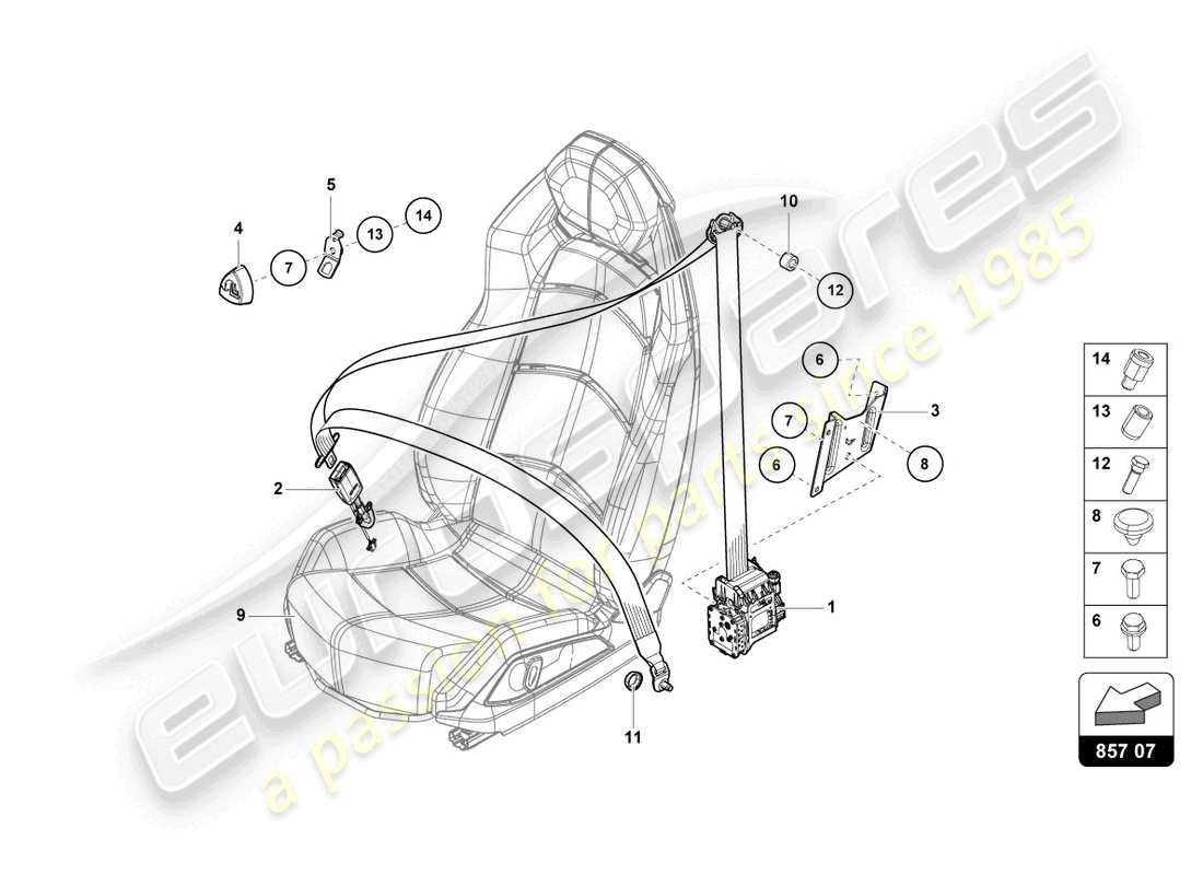 Lamborghini Sian Roadster (2021) 3-POINT SAFETY BELT WITH WARNING CONTACT Part Diagram