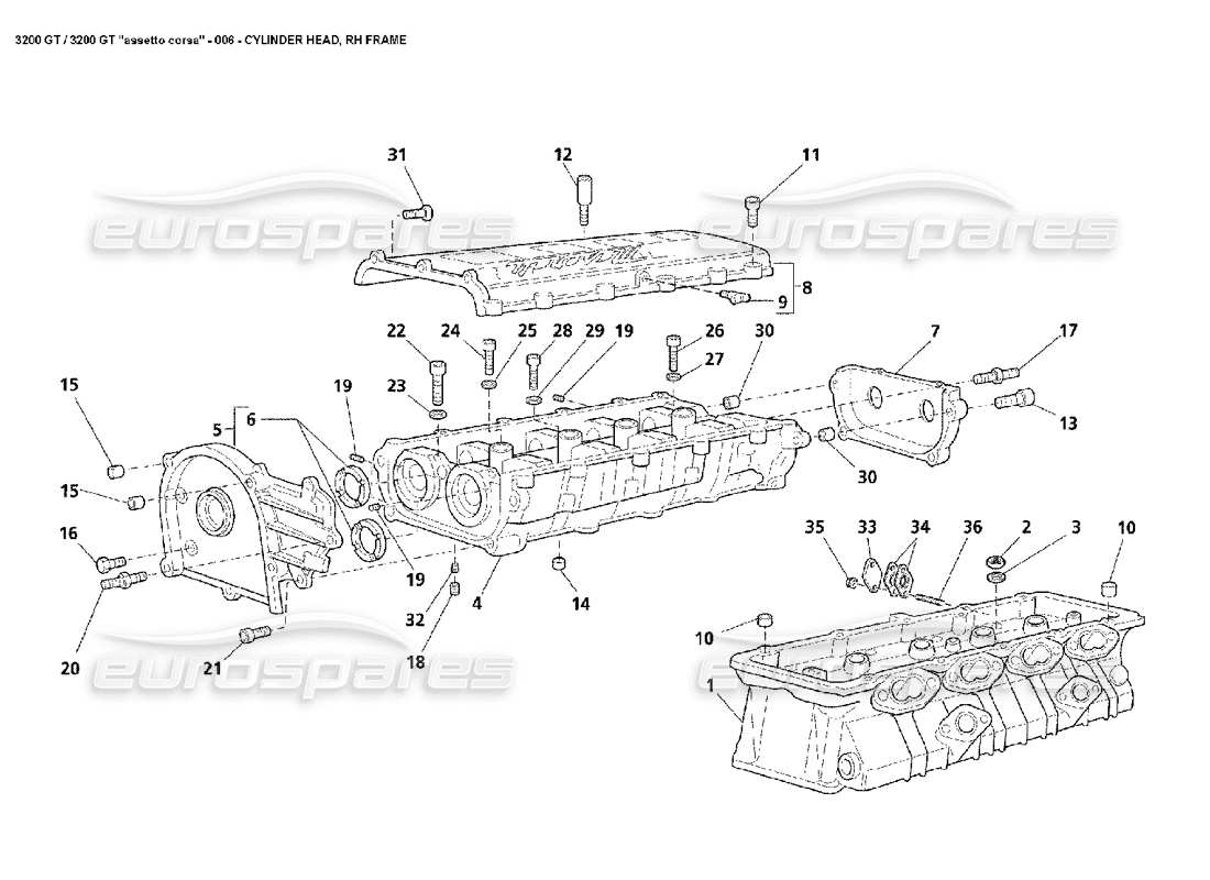 Maserati 3200 GT/GTA/Assetto Corsa RH cylinder head Parts Diagram