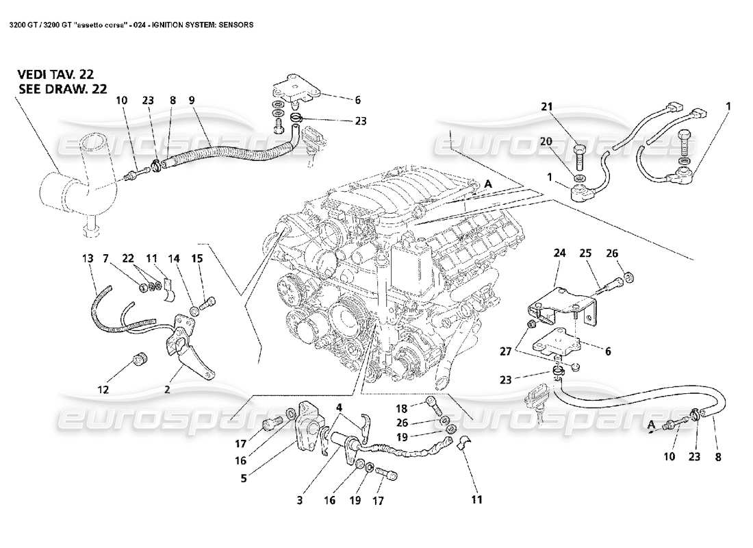 Maserati 3200 GT/GTA/Assetto Corsa Ignition System: Sensors Parts Diagram