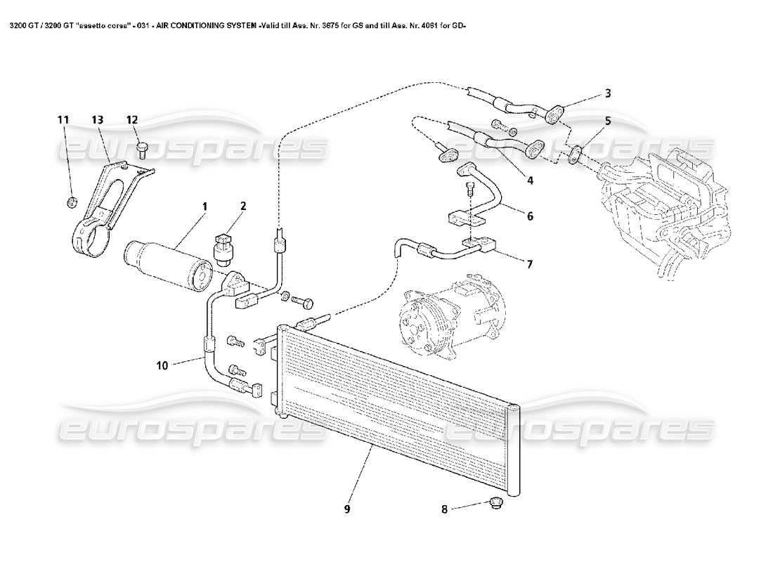 Maserati 3200 GT/GTA/Assetto Corsa Air Conditioning System -Valid Till Ass. Nr. 3675 for GS and Till Ass. Nr. 4061 for GD- Part Diagram