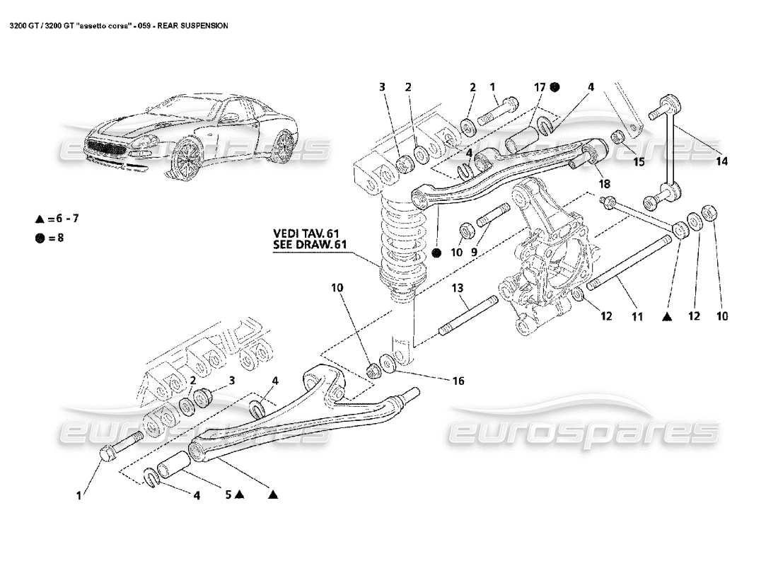 Maserati 3200 GT/GTA/Assetto Corsa Rear Suspension Parts Diagram