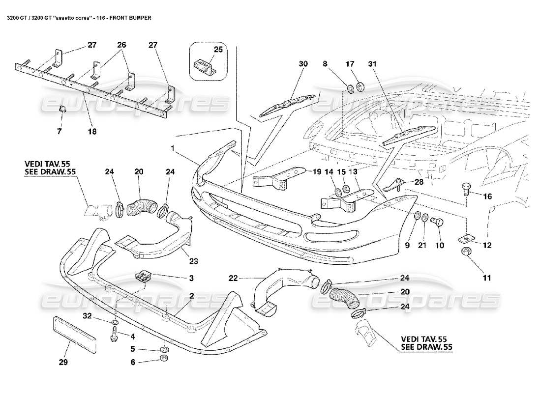 Maserati 3200 GT/GTA/Assetto Corsa FRONT BUMPER Parts Diagram