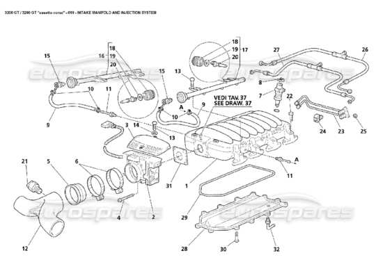 a part diagram from the Maserati 3200 parts catalogue