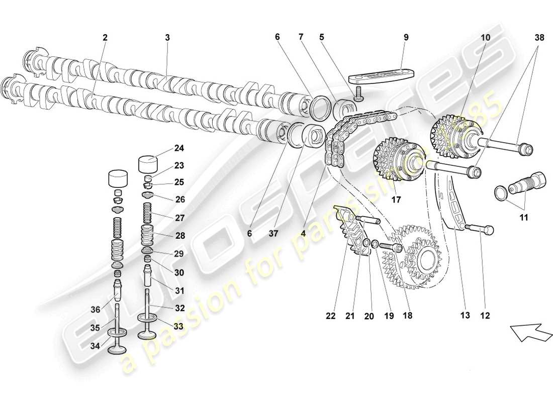 Lamborghini Reventon CAMSHAFT, VALVES LEFT Part Diagram