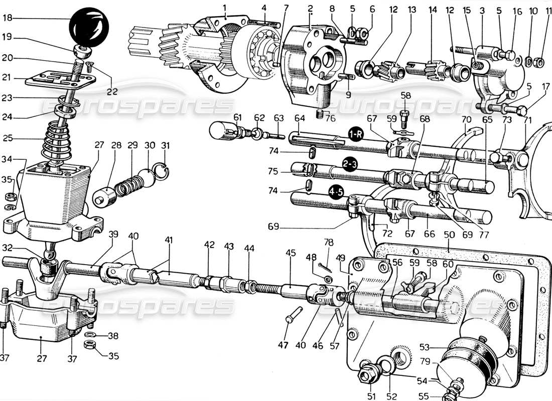 Ferrari 365 GTB4 Daytona (1969) Gearbox Controls & Oil Pump (1974 Revision) Parts Diagram