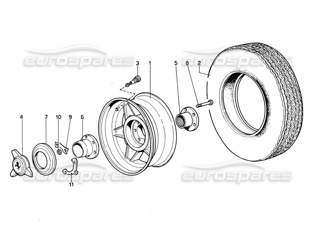 Ferrari 365 GTB4 Daytona (1969) Wheels & Tyres Parts Diagram