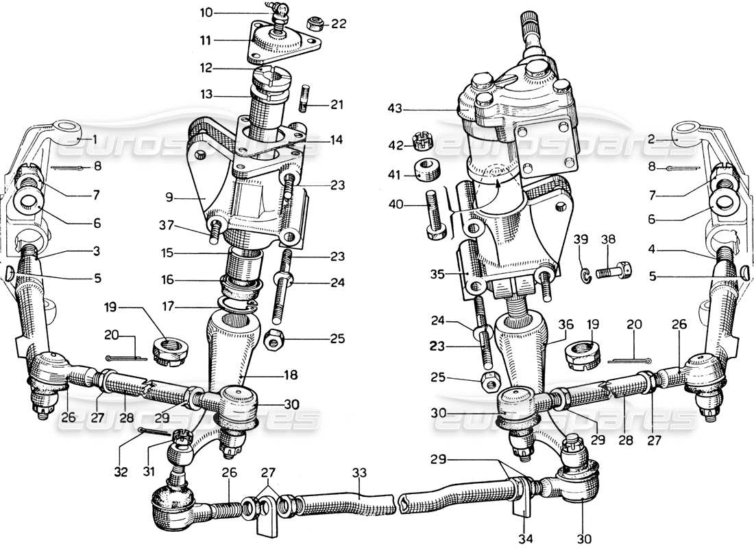 Ferrari 365 GTB4 Daytona (1969) Steering Box & Steering Linkage Parts Diagram