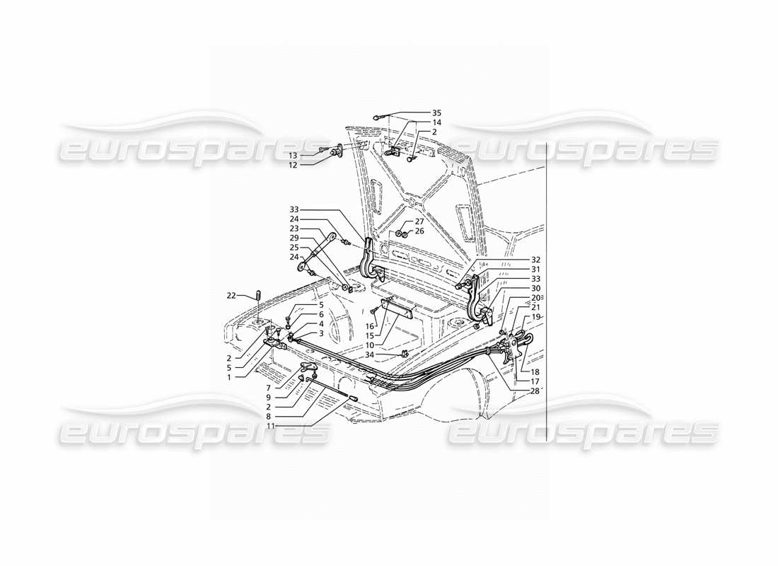 Maserati Ghibli 2.8 (ABS) Bonnet: Hinges and Bonnet Release Part Diagram