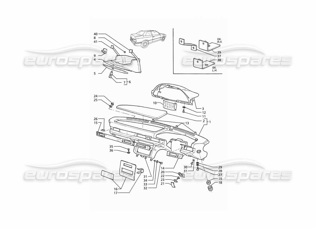 Maserati Ghibli 2.8 (ABS) Instrument Panel (RH Drive) Parts Diagram