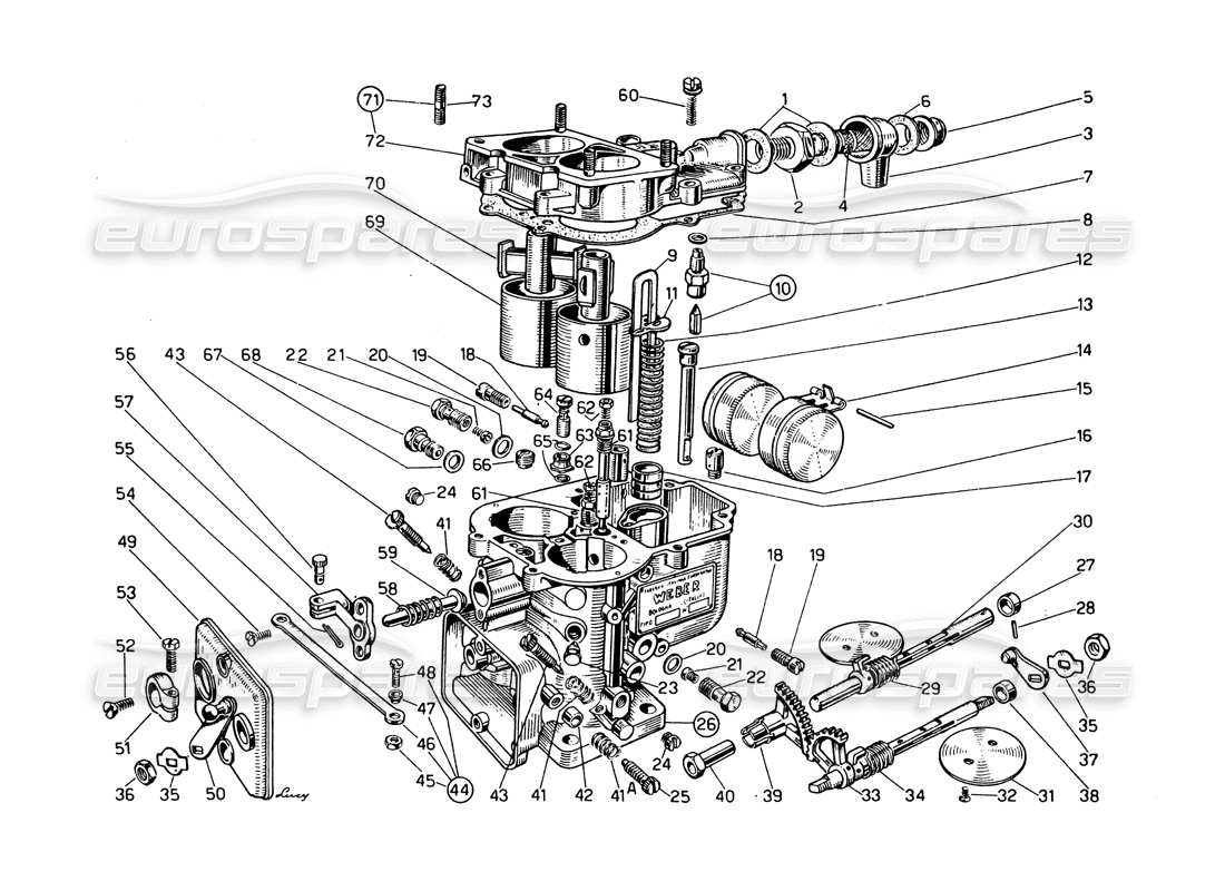 Ferrari 275 GTB/GTS 2 cam Carburettors Weber 40 DCZ-6 Parts Diagram