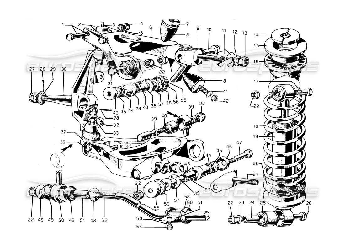 Ferrari 275 GTB/GTS 2 cam Front Suspension Parts Diagram