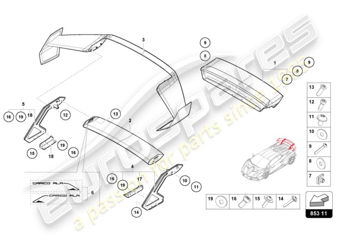 Lamborghini STO (2023) REAR SPOILER Part Diagram