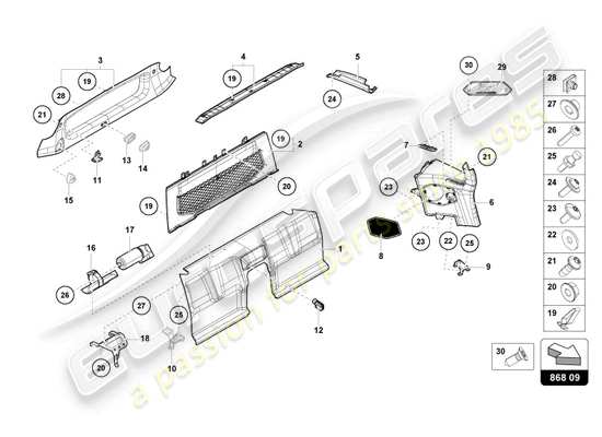 a part diagram from the Lamborghini Huracan STO parts catalogue