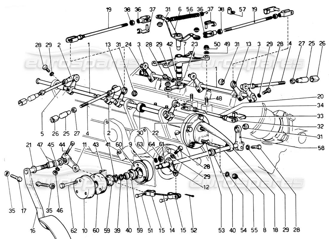 Ferrari 365 GTC4 (Mechanical) Throttle linkage - Revision Part Diagram