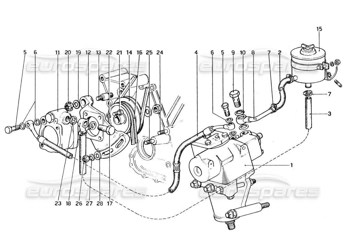 Ferrari 365 GTC4 (Mechanical) Steering box & pump Parts Diagram