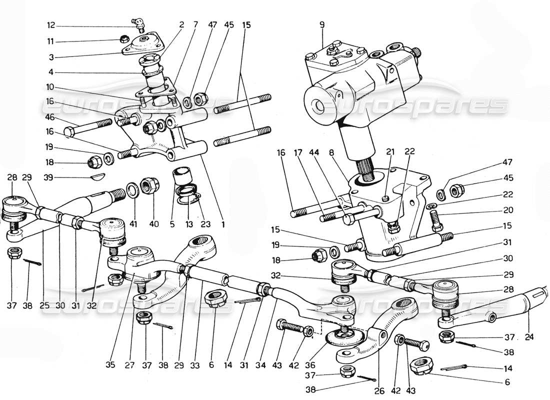 Ferrari 365 GTC4 (Mechanical) Steering Linkage Parts Diagram