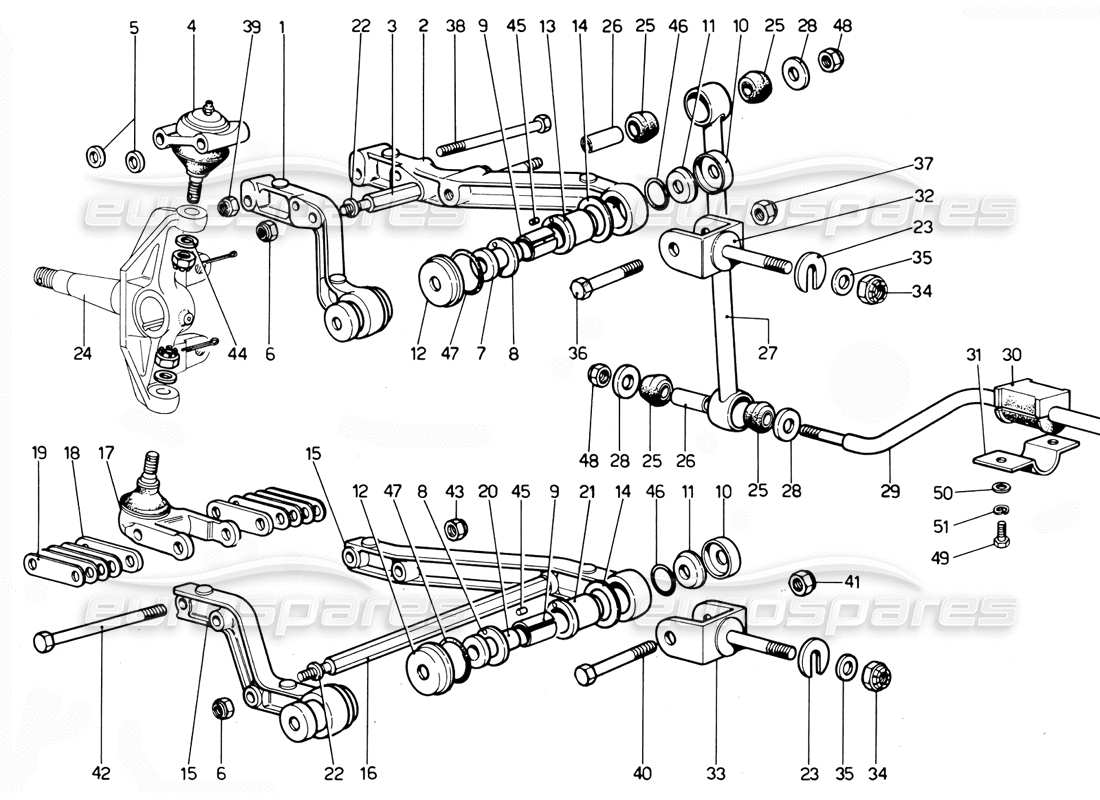 Ferrari 365 GTC4 (Mechanical) Front suspension arms - Revision Parts Diagram