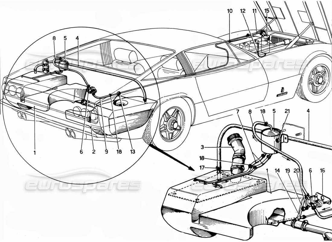 Ferrari 365 GTC4 (Mechanical) Fuel circuit USA- Revision Parts Diagram