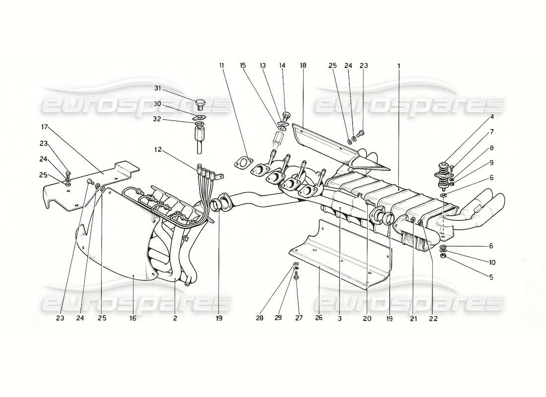 Ferrari 308 GT4 Dino (1976) Exhaust System Parts Diagram