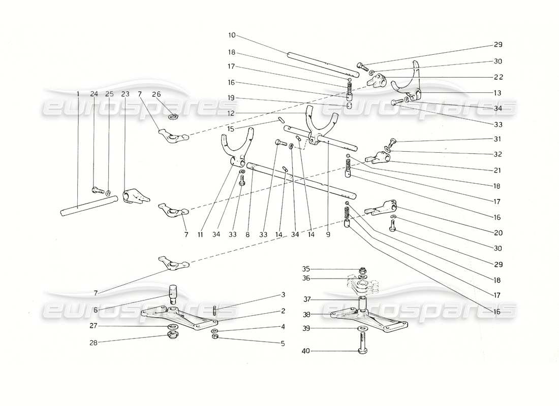 Ferrari 308 GT4 Dino (1976) Inside Gearbox Controls Part Diagram