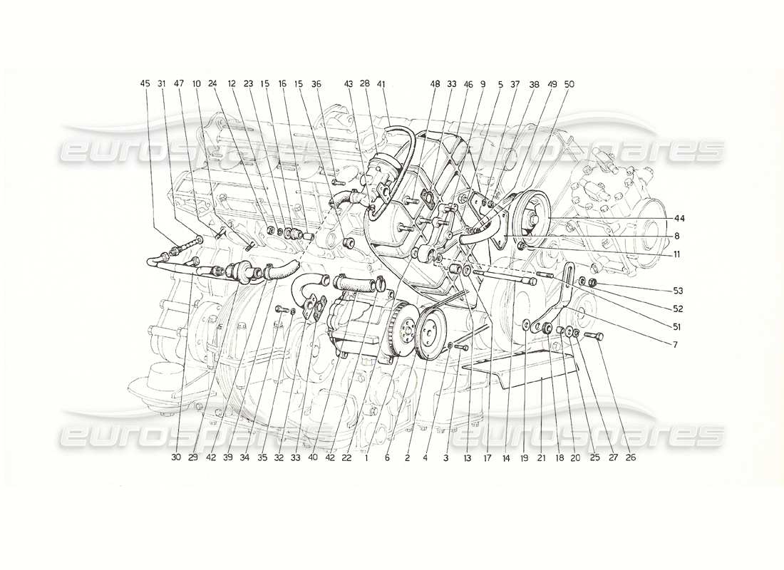 Ferrari 308 GT4 Dino (1976) Front air pump and pipings (U.S. 1976 version) Parts Diagram