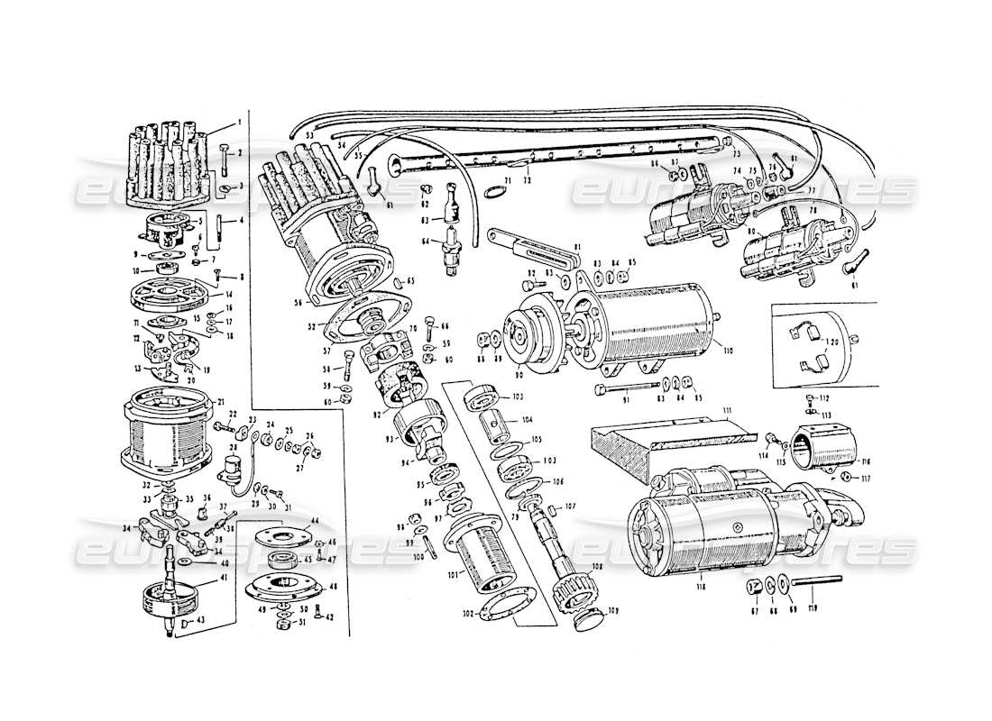 Maserati 3500 GT Electrical Equipment, Engine Parts Diagram
