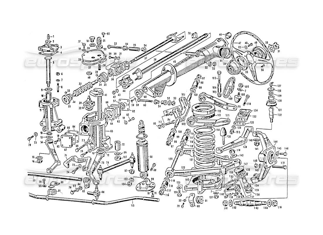 Maserati 3500 GT Front suspension and steering Parts Diagram