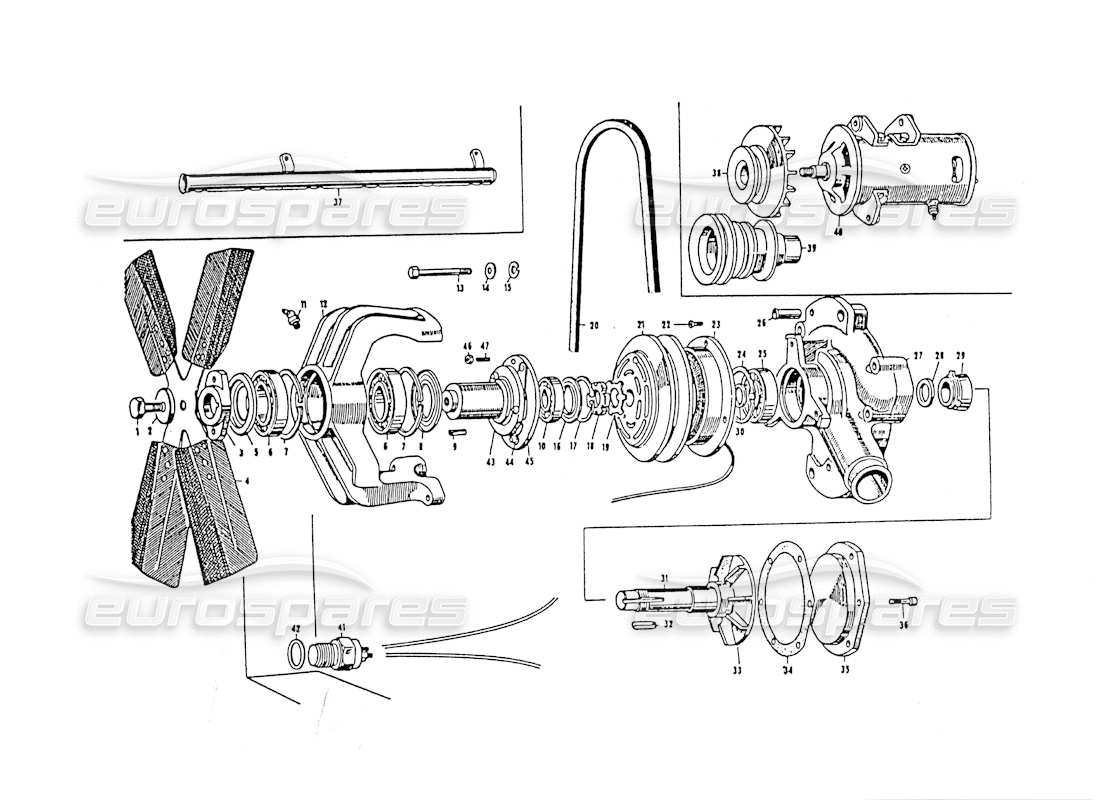 Maserati 3500 GT Water Pump and Fand Parts Diagram