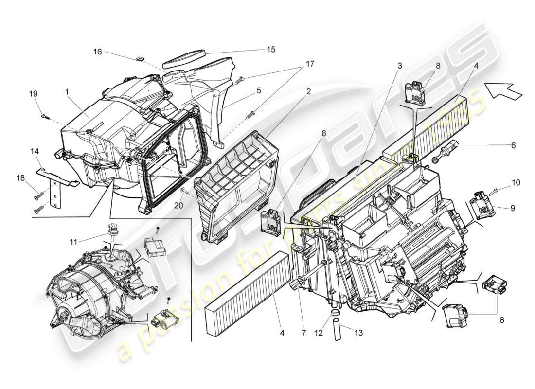 Lamborghini LP570-4 Spyder Performante (2012) AIR DISTRIBUTION HOUSING FOR ELECTRONICALLY CONTROLLED AIR-CONDITIONING SYSTEM Part Diagram
