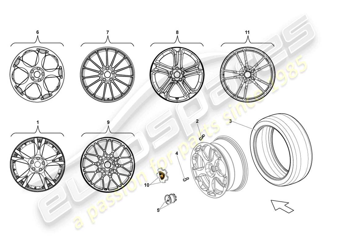 Lamborghini LP570-4 Spyder Performante (2012) ALUMINIUM RIM FRONT Part Diagram