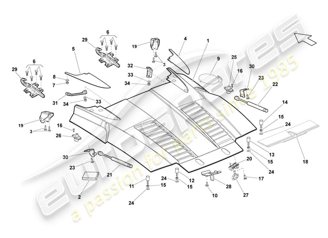 Lamborghini LP570-4 Spyder Performante (2012) REAR LID Part Diagram