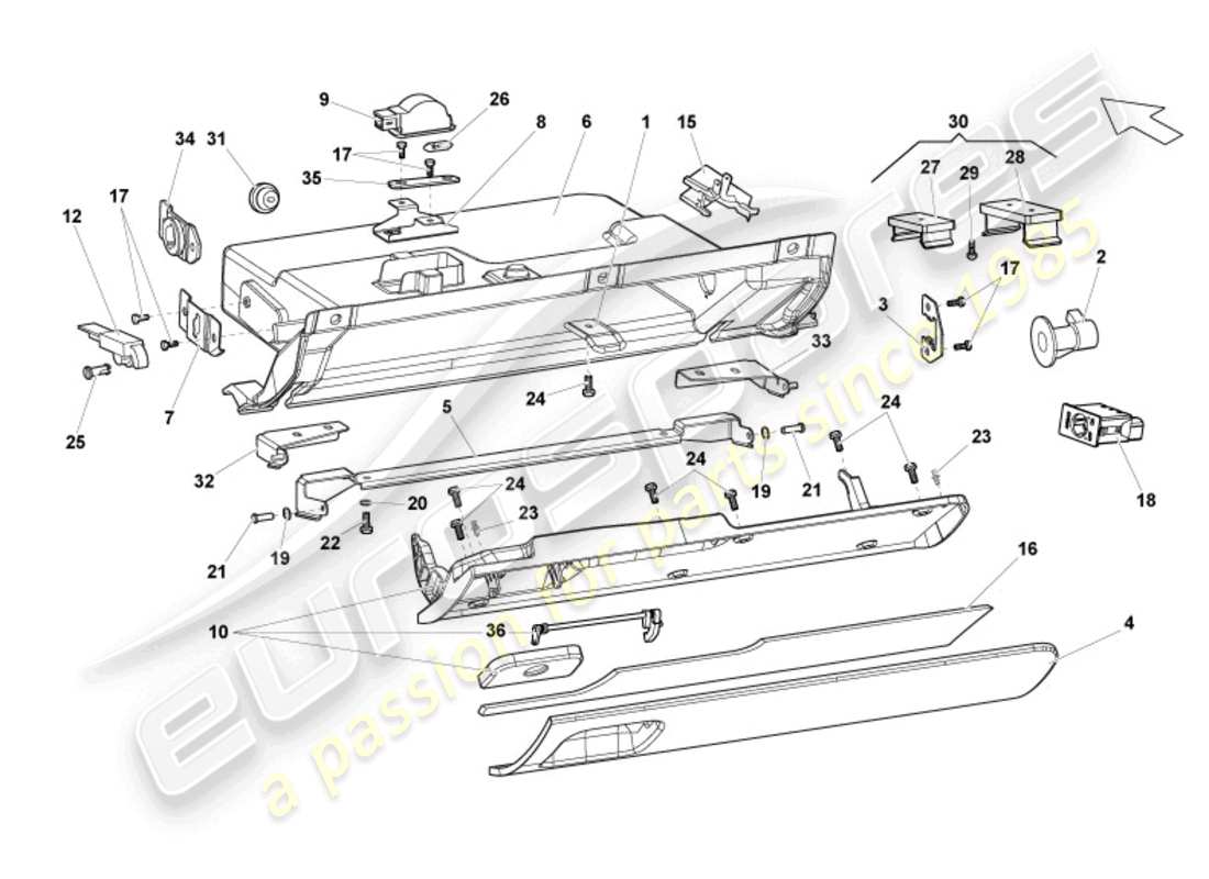 Lamborghini LP570-4 Spyder Performante (2012) GLOVE COMPARTMENT Part Diagram