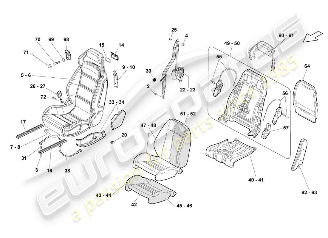 Lamborghini LP570-4 Spyder Performante (2012) SEAT, COMPLETE Part Diagram