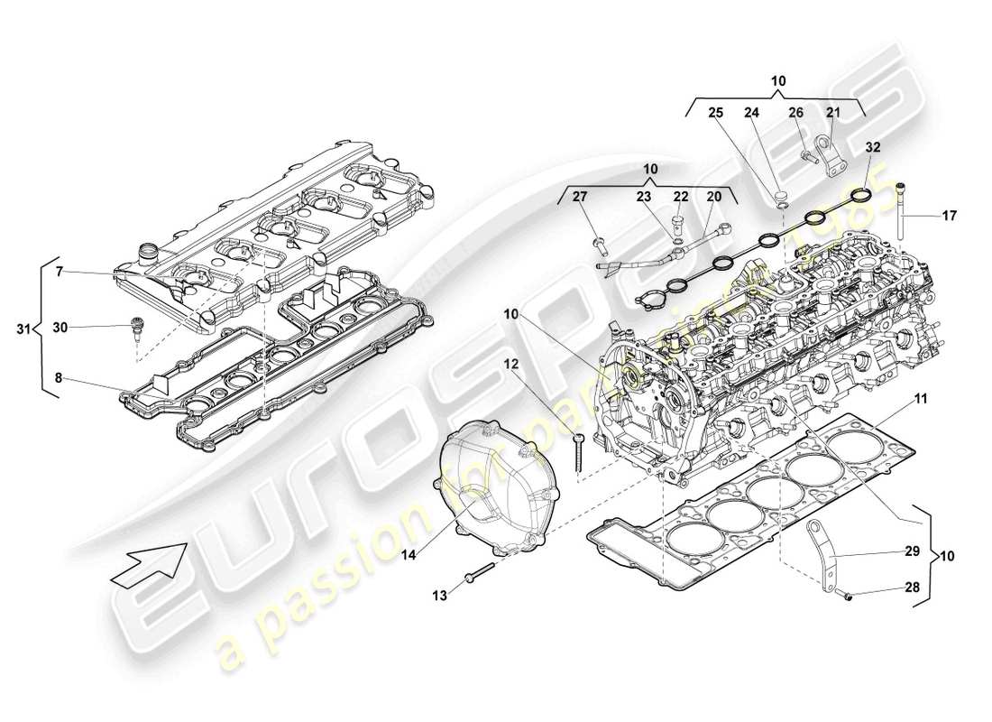 Lamborghini LP570-4 SL (2011) COMPLETE CYLINDER HEAD CYLINDERS 1-5 Part Diagram