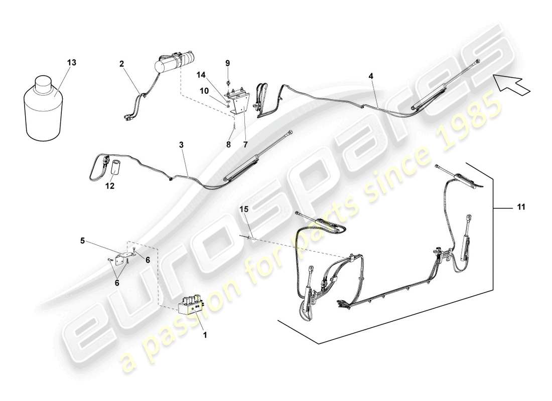 Lamborghini LP560-4 Spyder FL II (2013) HYDRAULIC SYSTEM FOR ACTUATING CONVERTIBLE ROOF Part Diagram